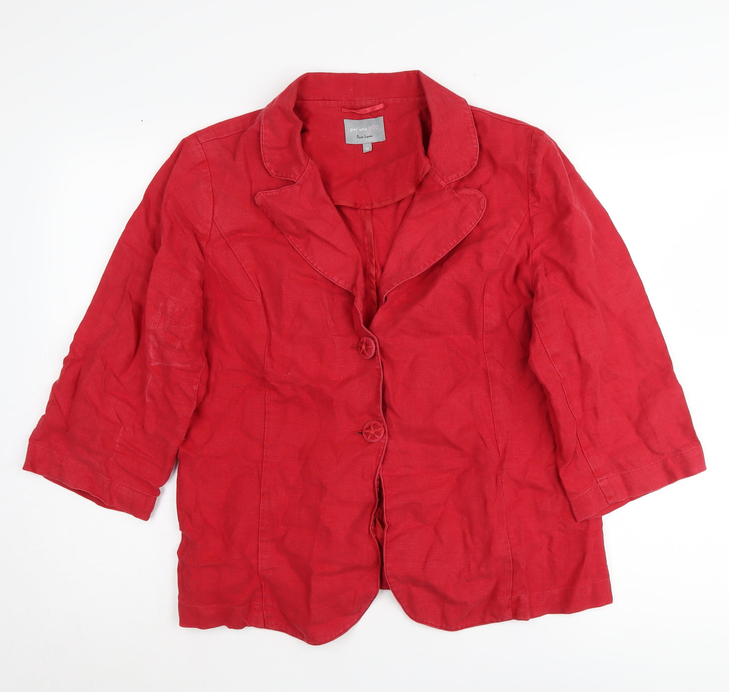 Per Una Women's Red Linen Blazer Size 18 Mid-Length