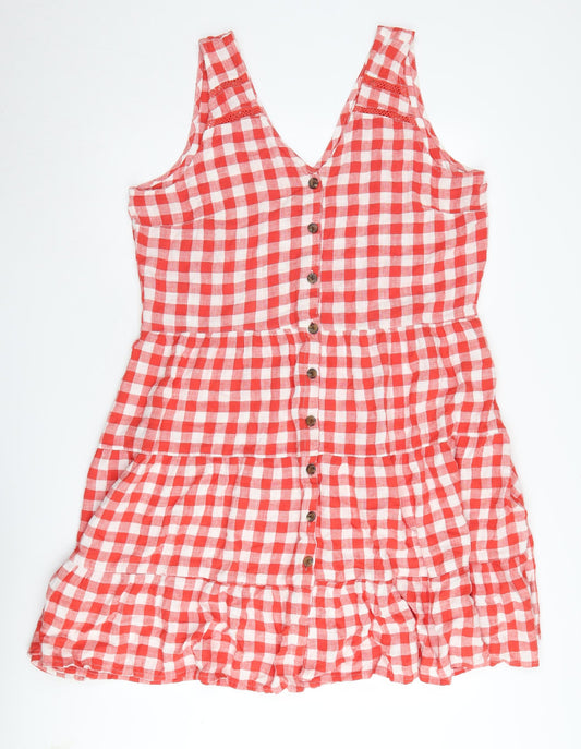 Next Women's Red Check A-Line Dress Size 16