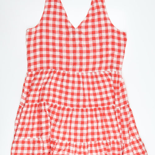 Next Women's Red Check A-Line Dress Size 16