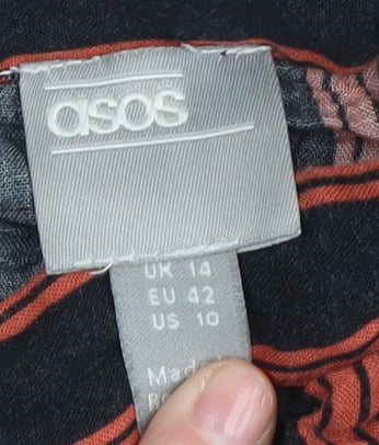 ASOS Women's Black Stripe Midi Skirt Size 14 Button Knit