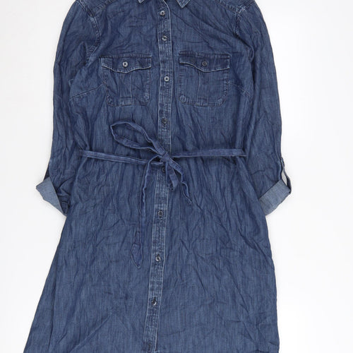Loft Womens Blue Denim Shirt Dress Size 8