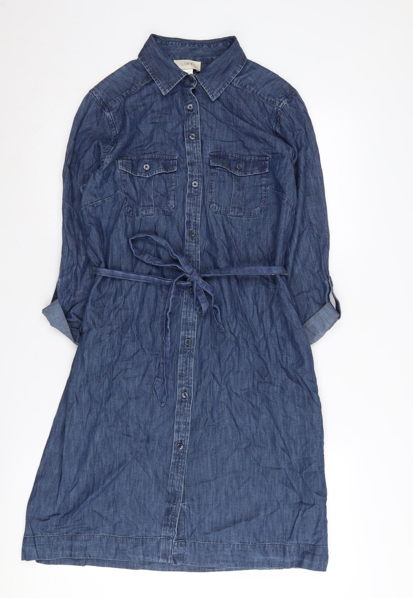 Loft Womens Blue Denim Shirt Dress Size 8