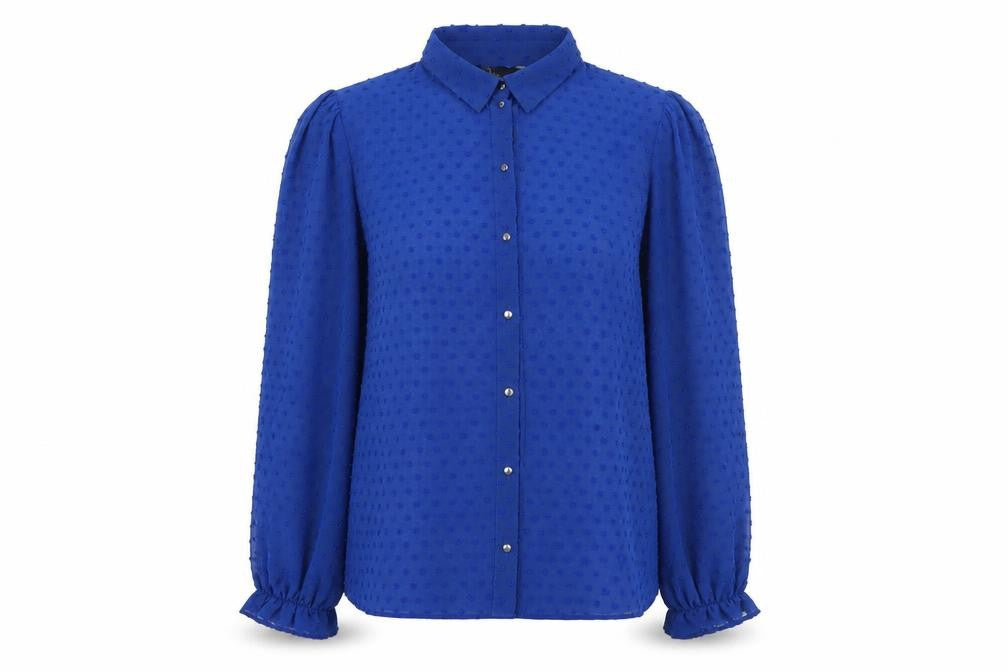 Front view of Friends Like These Blue Women's Long Sleeve Blouse
