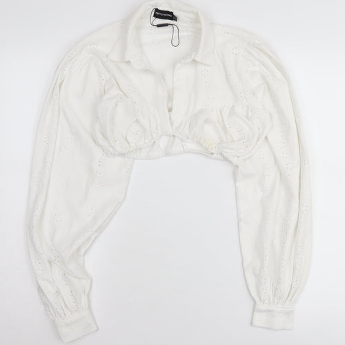 PrettyLittleThing Women's White Cropped Blouse - Size 8