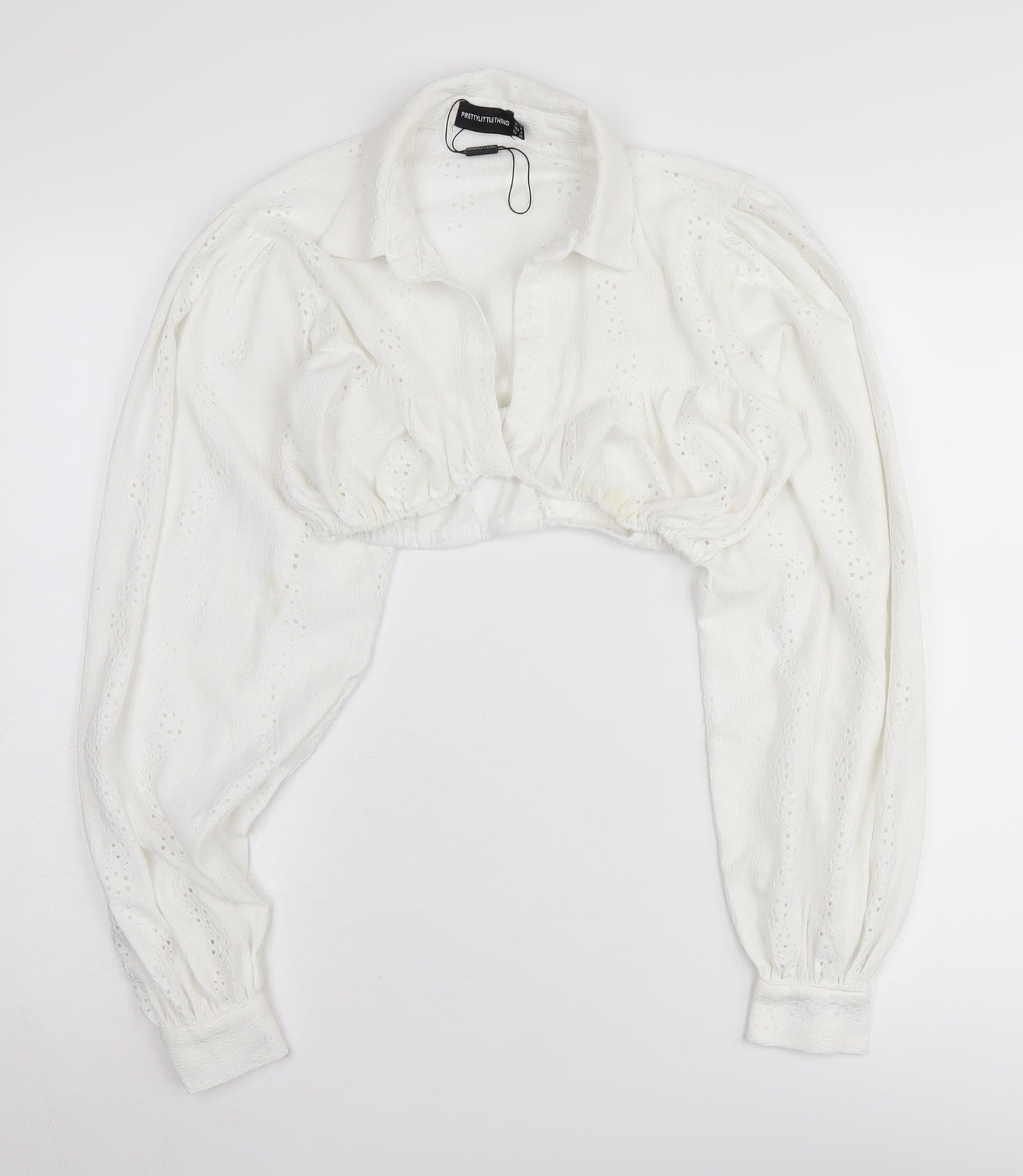 PrettyLittleThing Women's White Cropped Blouse - Size 8