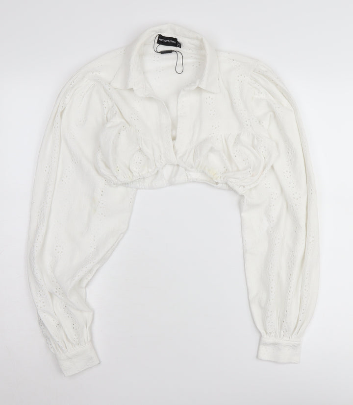 PrettyLittleThing Women's White Cropped Blouse - Size 8