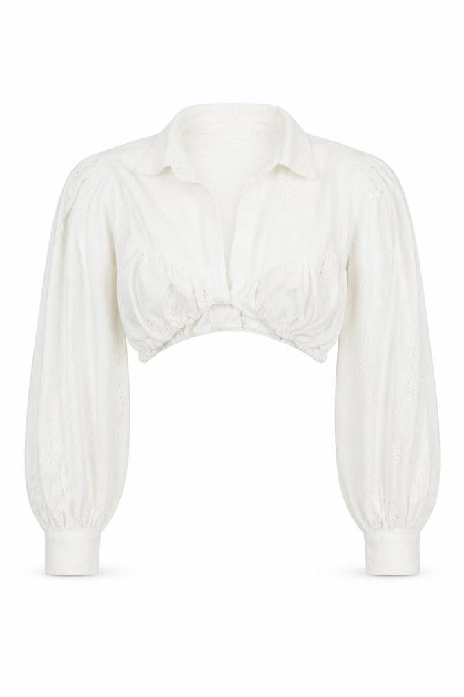 Front view of PRETTYLITTLETHING Women's White Cropped Blouse -, size 8