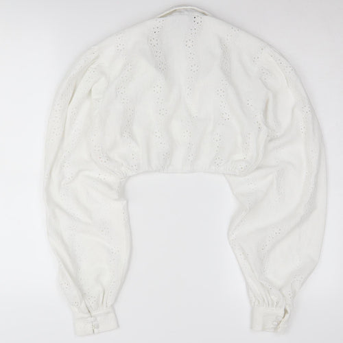 PrettyLittleThing Women's White Cropped Blouse - Size 8