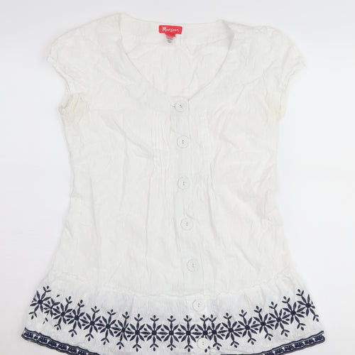 Monsoon Women’s White Cotton Blouse, Size 10, Embroidered