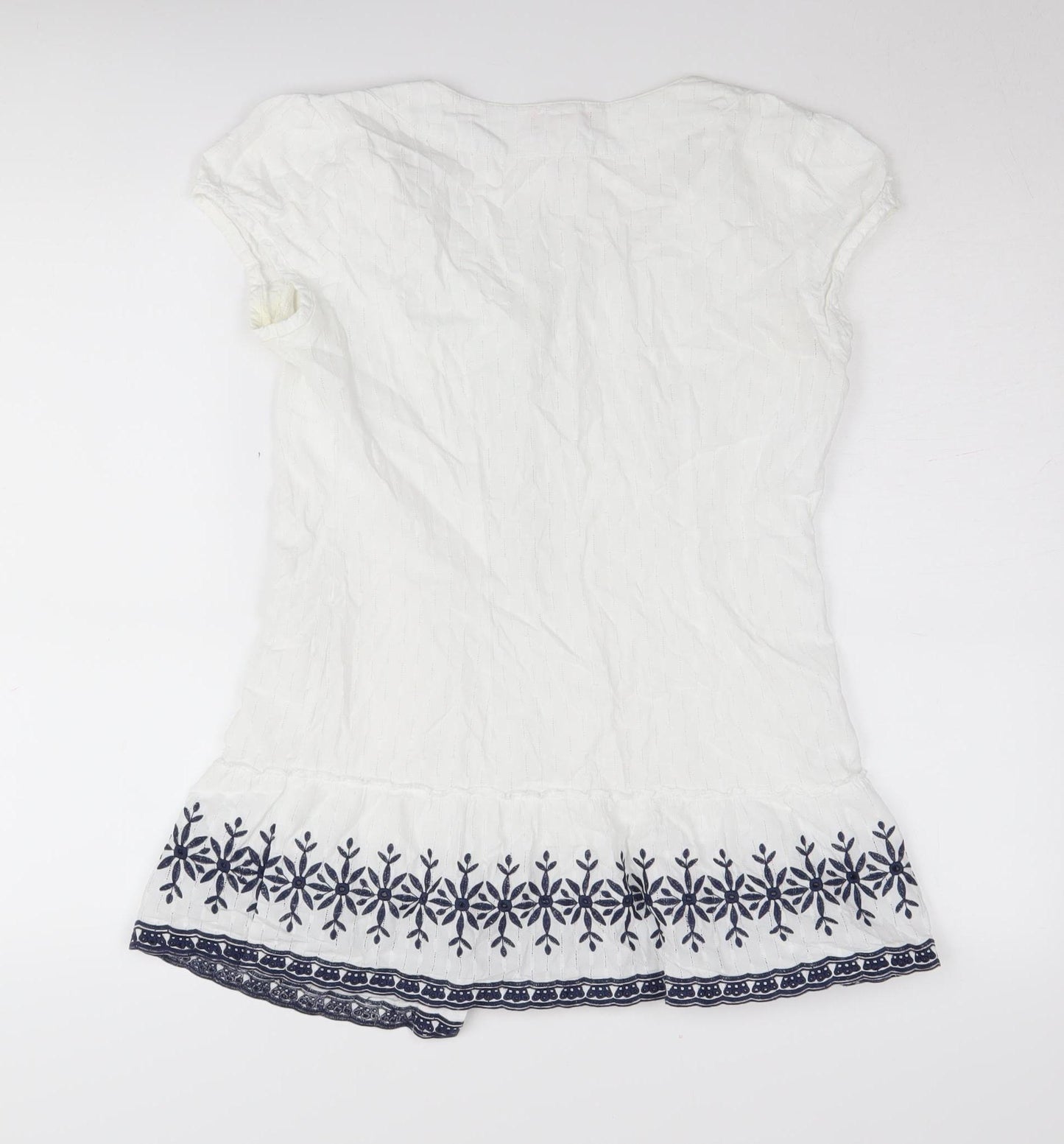 Monsoon Women’s White Cotton Blouse, Size 10, Embroidered