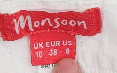 Monsoon Women’s White Cotton Blouse, Size 10, Embroidered