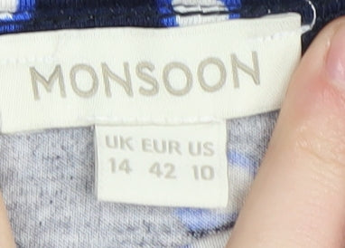 Monsoon Women Blue Polka Dot A-Line Dress