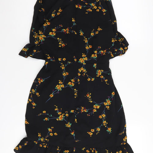 PrettyLittleThing Women's Black Floral Wrap Dress Size 8