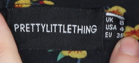 PrettyLittleThing Women's Black Floral Wrap Dress Size 8