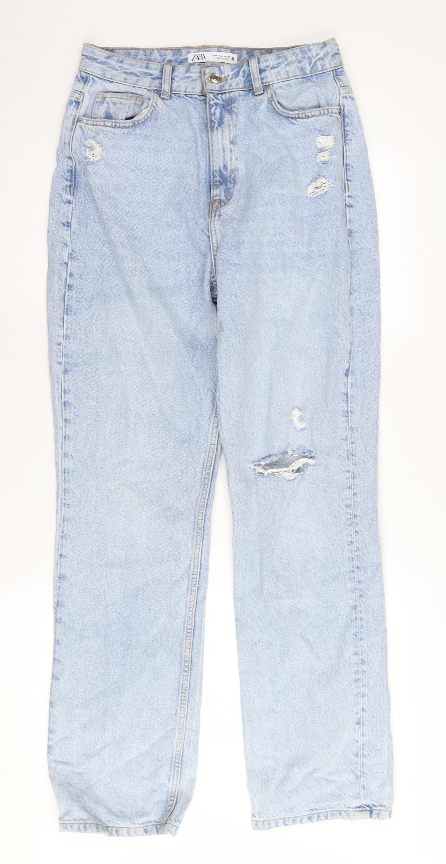 Zara Women's Blue High-Rise Straight Jeans Size 12