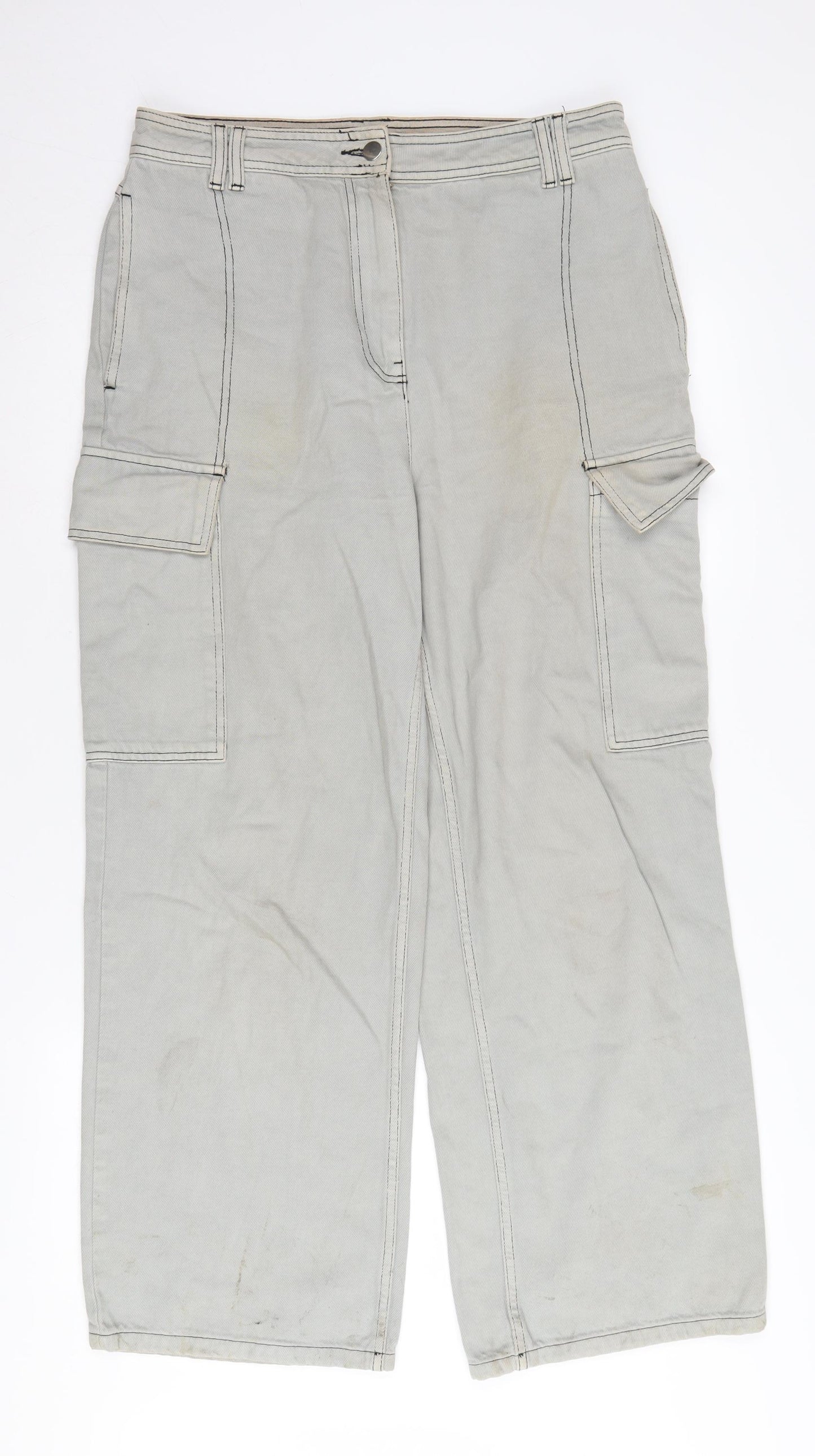 Topshop Women's Grey Wide-Leg Cargo Jeans Size 14