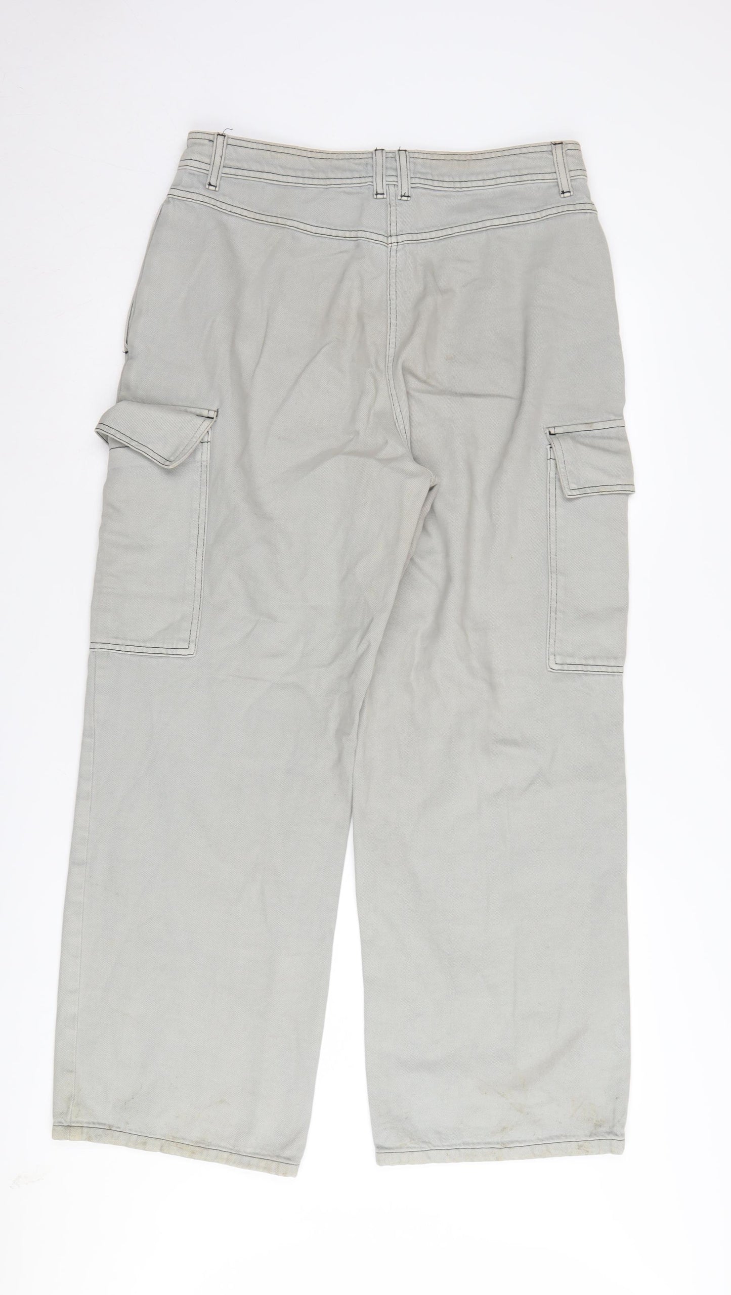 Topshop Women's Grey Wide-Leg Cargo Jeans Size 14