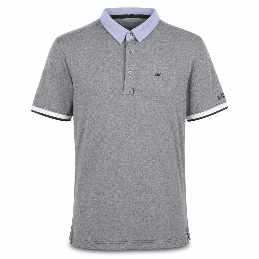 Front view of Regatta Men's Grey Cotton Polo Shirt, size L
