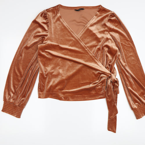 Next Women's Brown Wrap Velvet Blouse Size 16