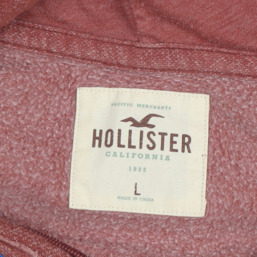 Hollister Men's Red Full Zip Hoodie L with Logo