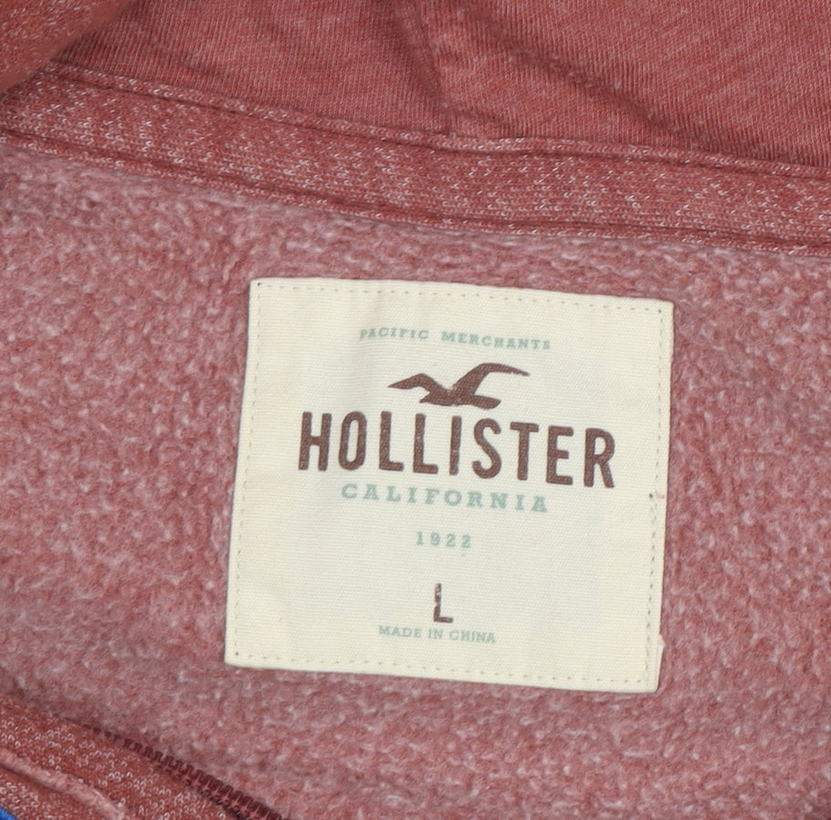 Hollister Men's Red Full Zip Hoodie L with Logo