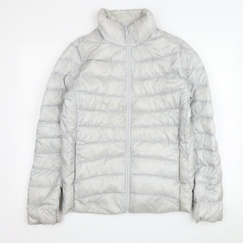 UNIQLO Women's Silver Puffer Jacket S Winter Lightweight
