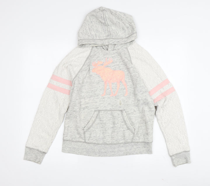 Abercrombie Kids Girls Grey Hoodie 13-14 Years with Moose Design