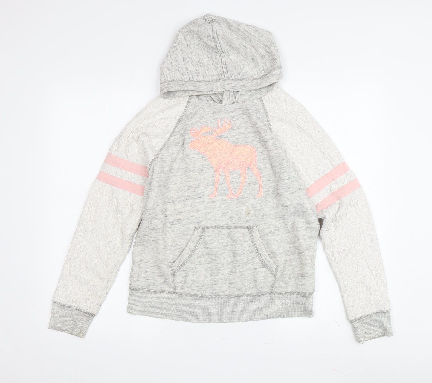 Abercrombie Kids Girls Grey Hoodie 13-14 Years with Moose Design