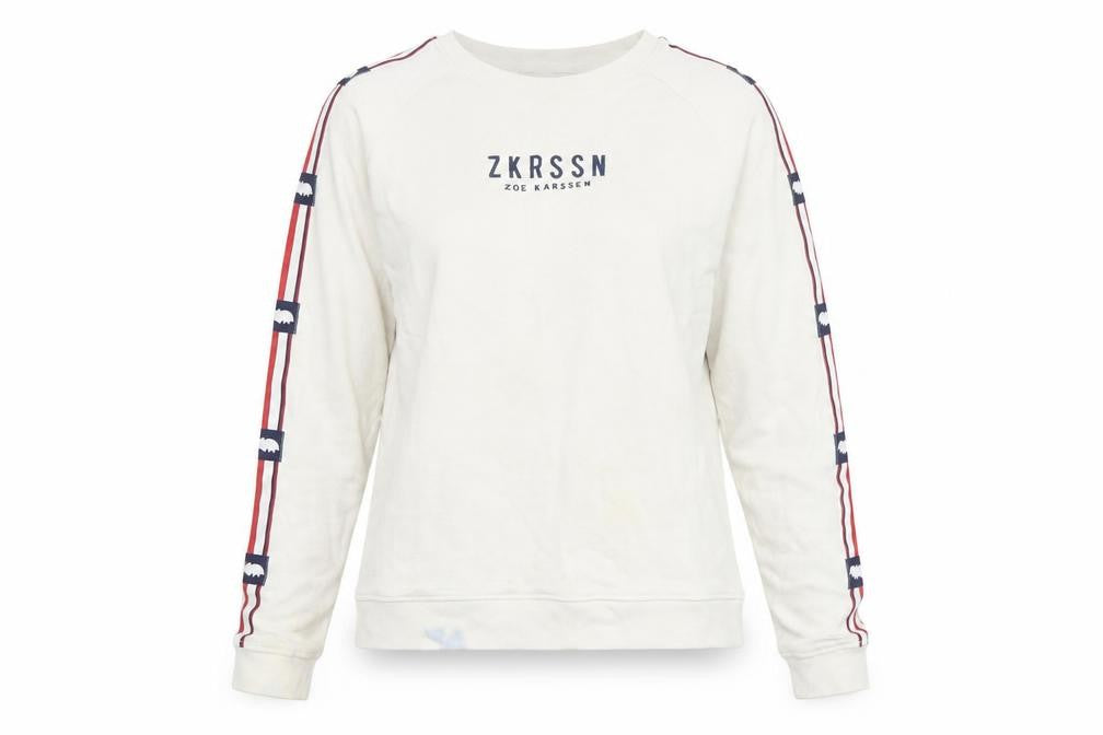 Front view of Zoe Karssen Women's Beige Logo XS Sweatshirt Pullover