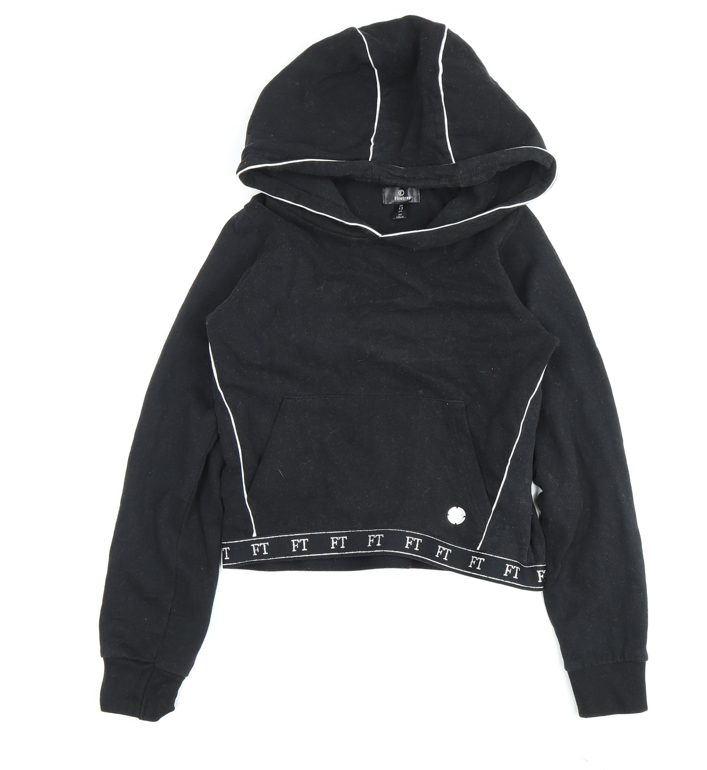 Firetrap Girls Black Hoodie, 13 Years, 100% Cotton, Piping Accents