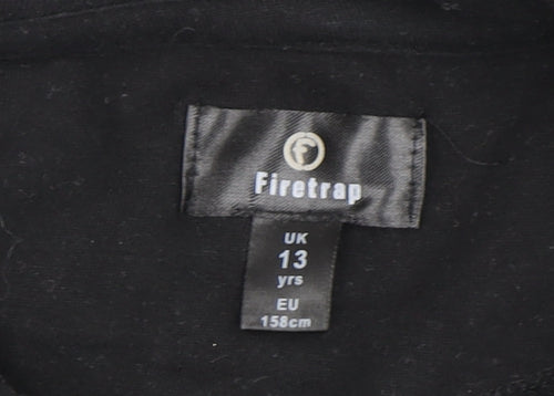 Firetrap Girls Black Hoodie, 13 Years, 100% Cotton, Piping Accents