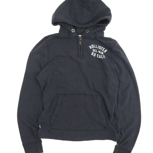 Hollister Mens Large Black Pullover Hoodie, Logo, Hooded