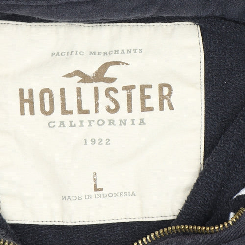 Hollister Mens Large Black Pullover Hoodie, Logo, Hooded
