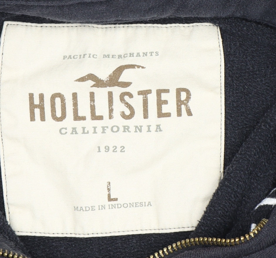 Hollister Mens Large Black Pullover Hoodie, Logo, Hooded