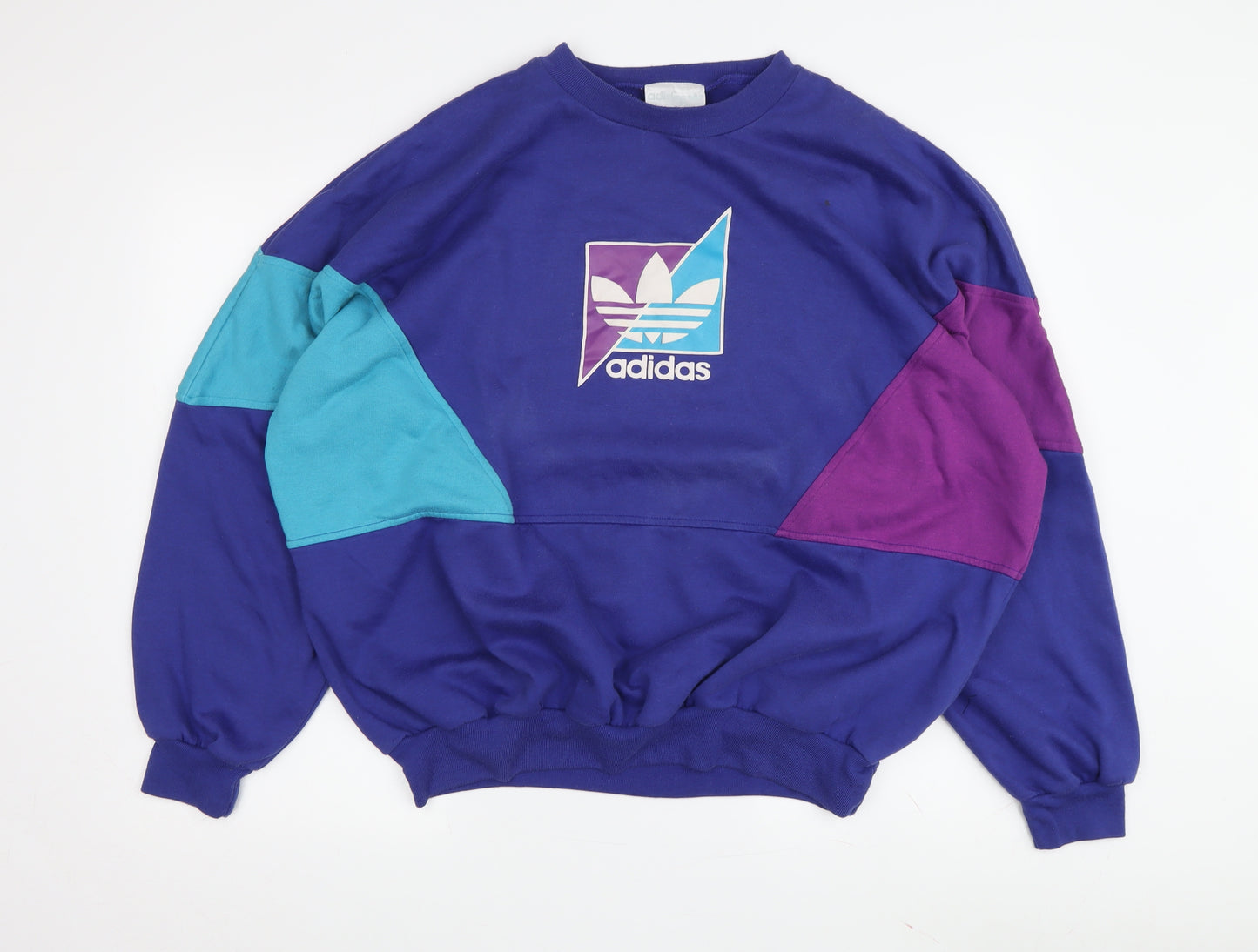 Adidas Unisex Blue Colourblock Logo Sweatshirt XL