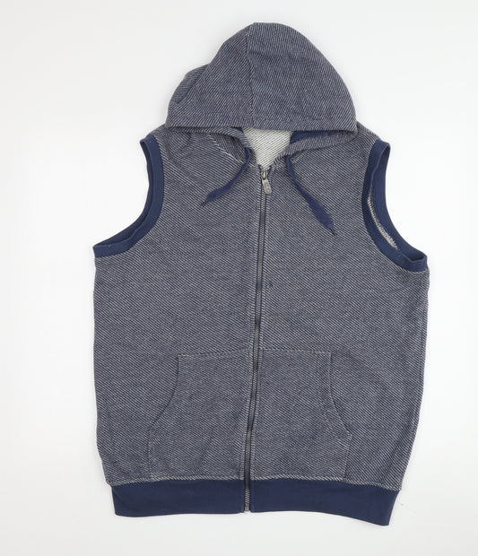 Cotton Traders Men's Blue Hooded Vest, Size L, Knit