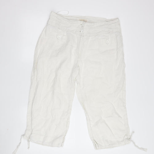 Laura Ashley Women’s Ivory Cropped Linen Trousers Size 14