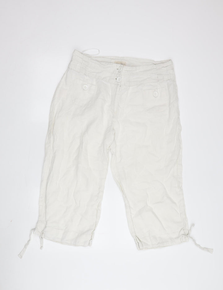 Laura Ashley Women’s Ivory Cropped Linen Trousers Size 14