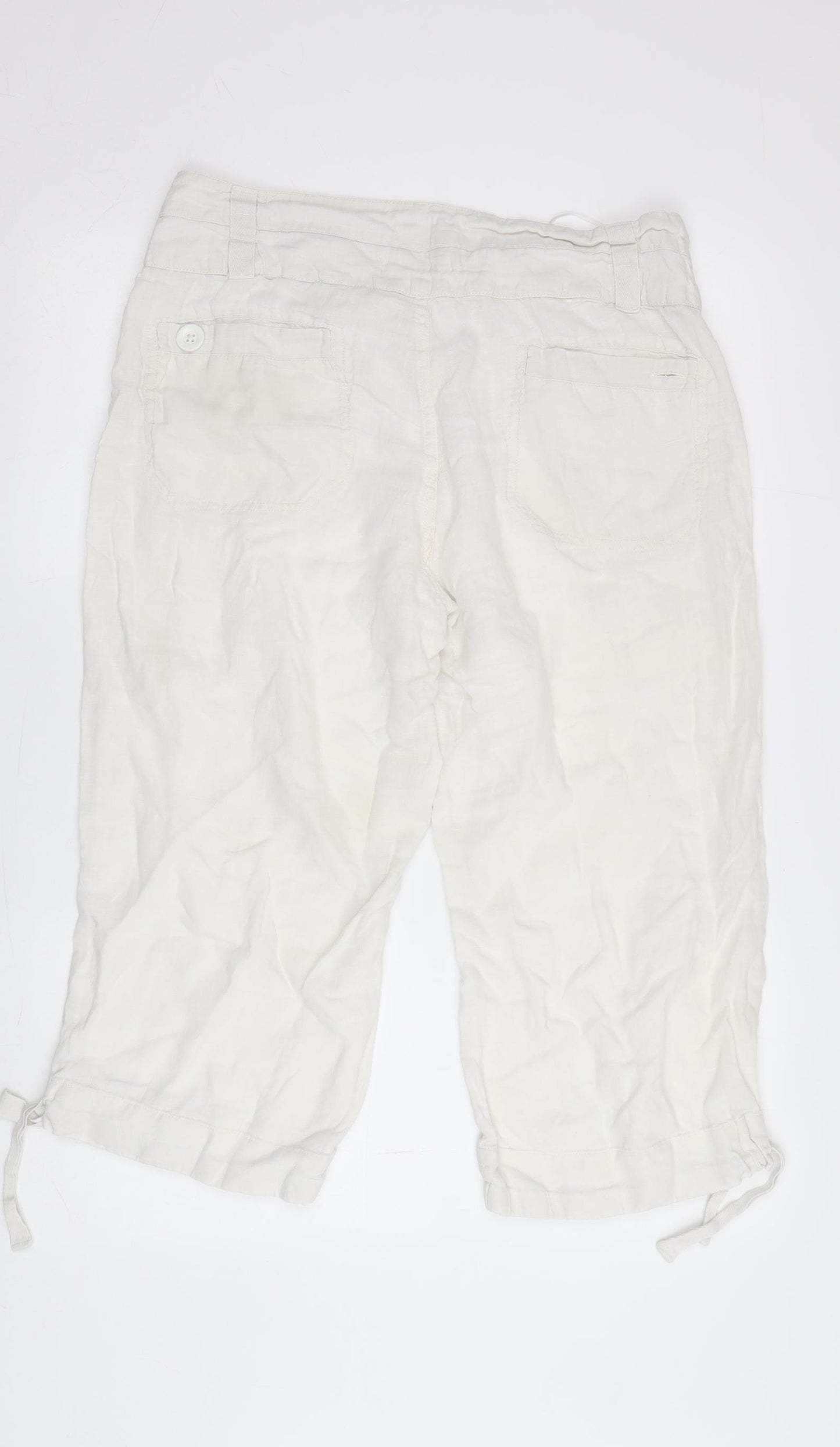 Laura Ashley Women’s Ivory Cropped Linen Trousers Size 14