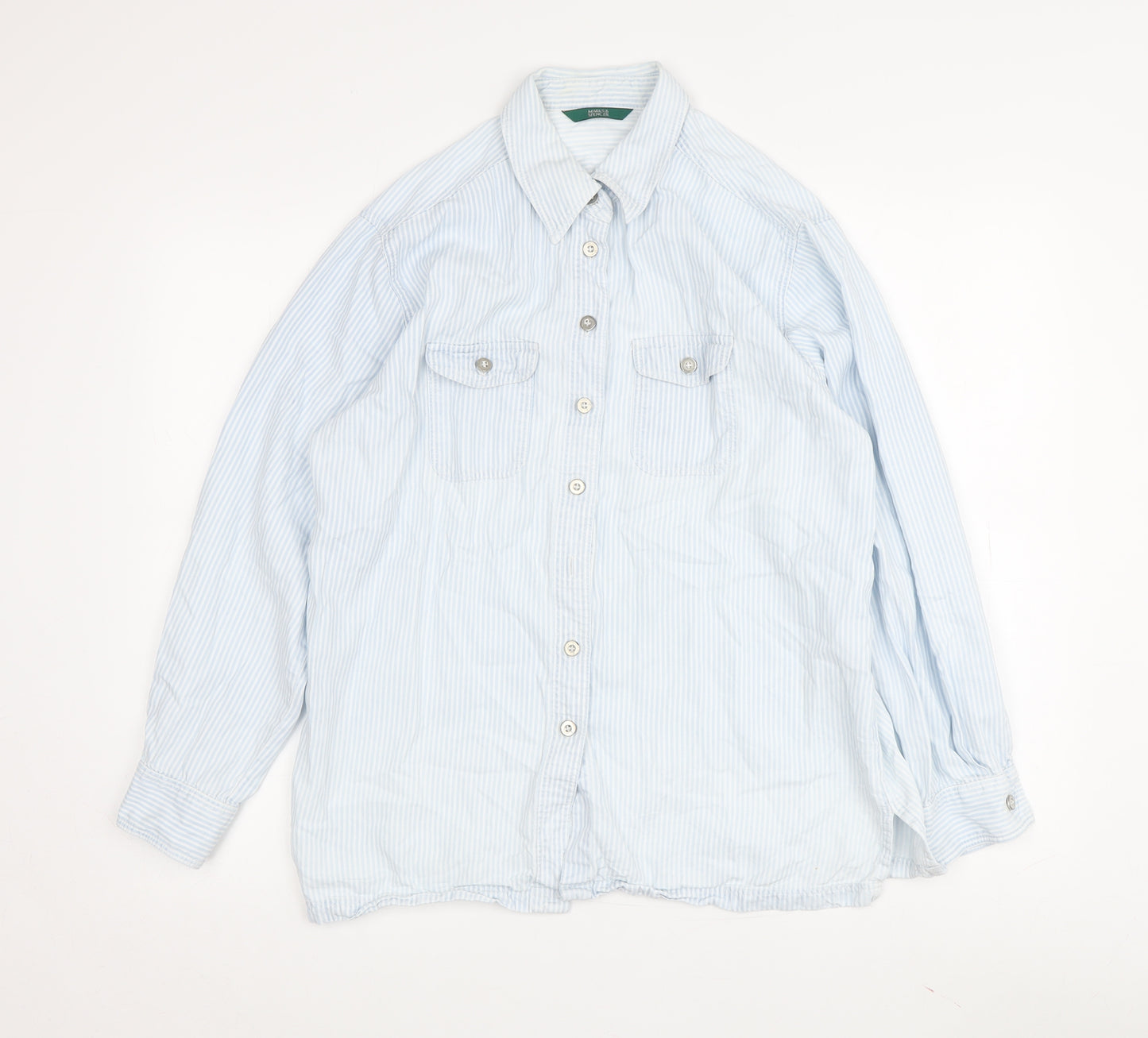 Marks and Spencer Women's Blue Striped Button-Up Shirt