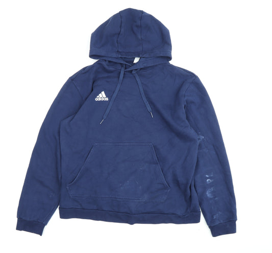 Adidas Men's Blue Pullover Hoodie L with Logo Accents