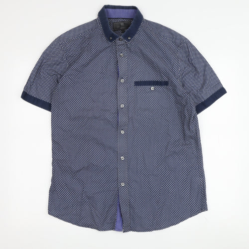 Marks and Spencer Men's Blue Geometric Short Sleeve Shirt