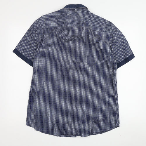 Marks and Spencer Men's Blue Geometric Short Sleeve Shirt