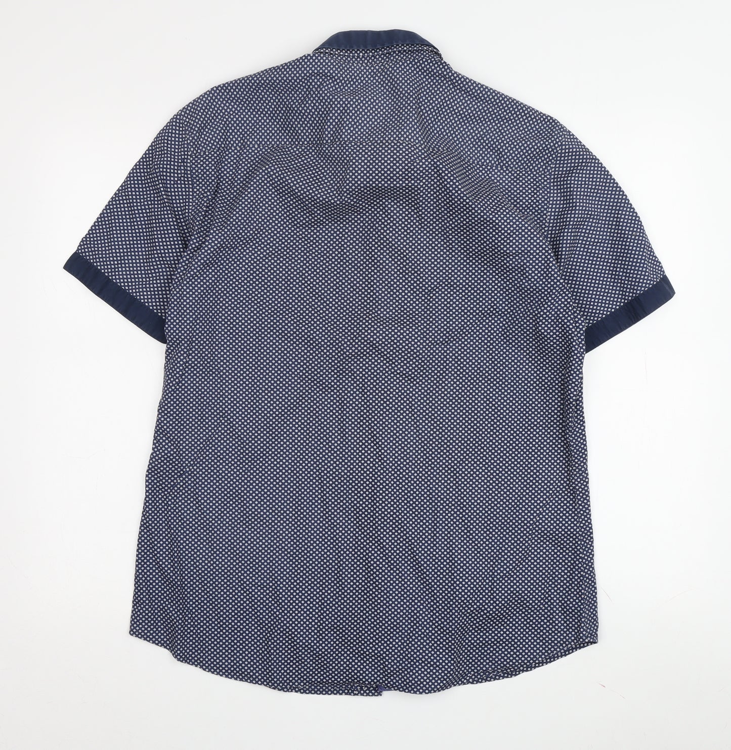 Marks and Spencer Men's Blue Geometric Short Sleeve Shirt