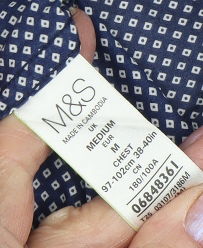 Marks and Spencer Men's Blue Geometric Short Sleeve Shirt