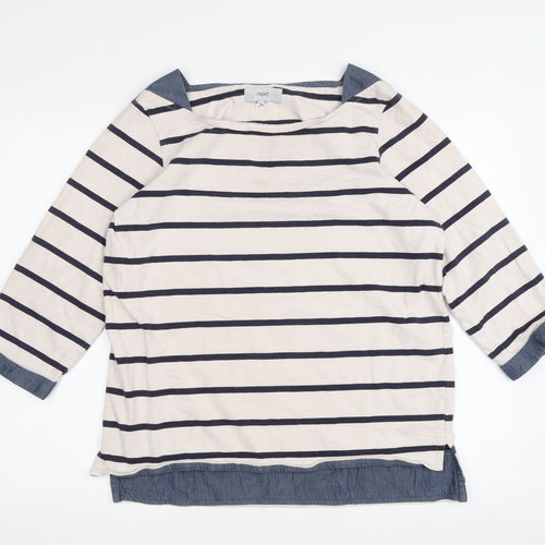 Next Women's White and Blue Striped T-Shirt