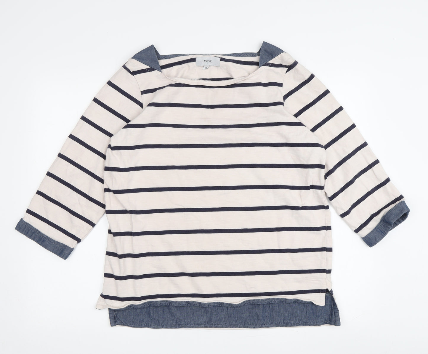 Next Women's White and Blue Striped T-Shirt