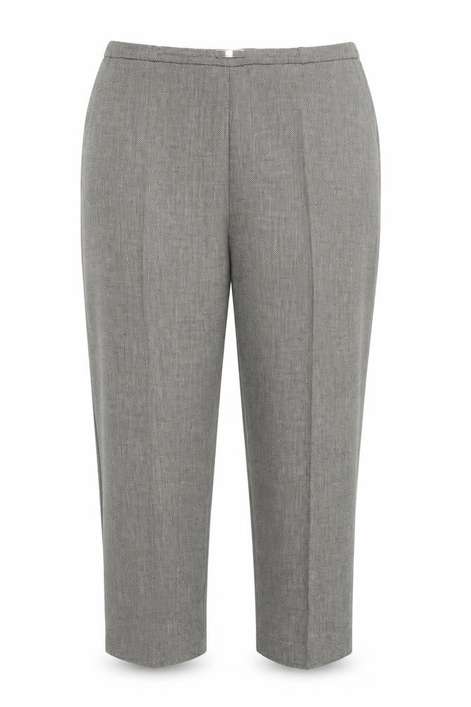 Front view of Honor Millburn Women's Grey Herringbone Trousers, size 22