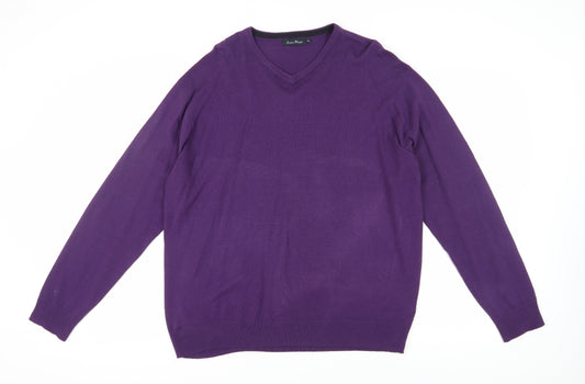 James Pringle Men's Purple V-Neck Pullover Jumper XL