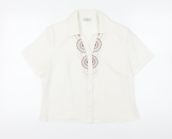 Eastex Women's White Embroidered Button-Up Shirt